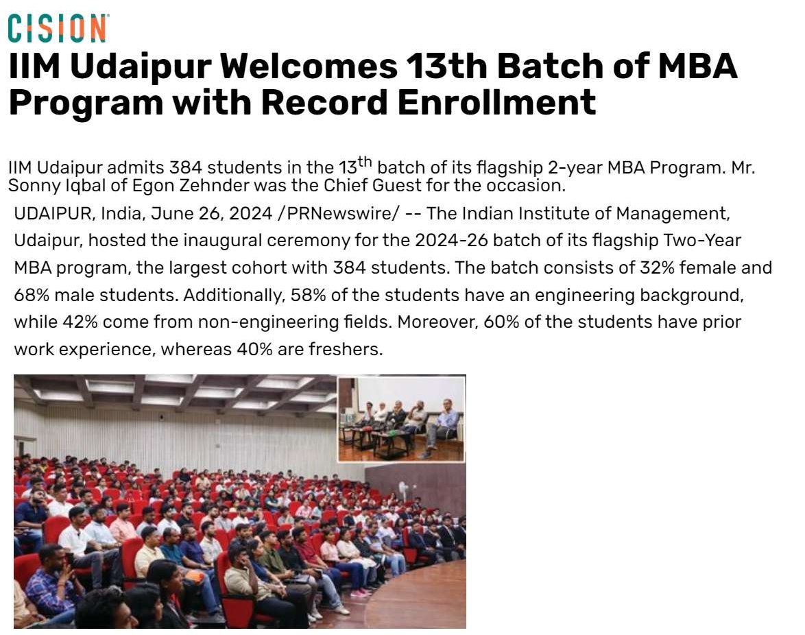 IIM Udaipur Welcomes 13th Batch of MBA Program with Record Enrollment